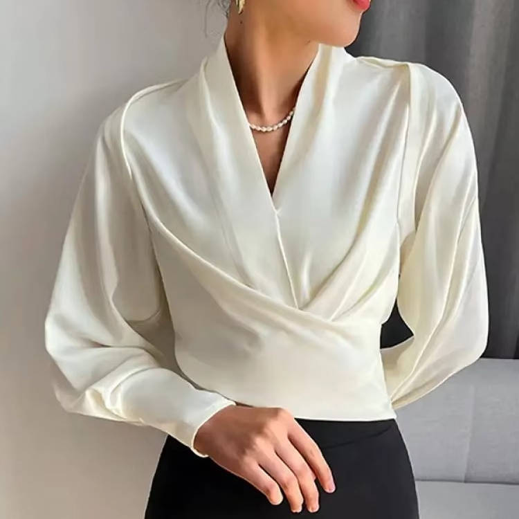 Nora-Meredith | Women's Satin Wrap V-Neck Blouse