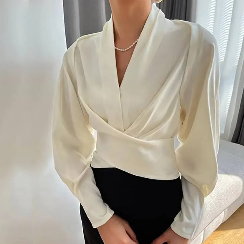 Nora-Meredith | Women's Satin Wrap V-Neck Blouse