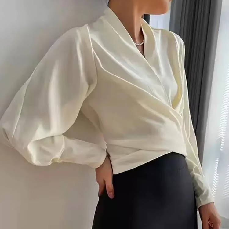 Nora-Meredith | Women's Satin Wrap V-Neck Blouse