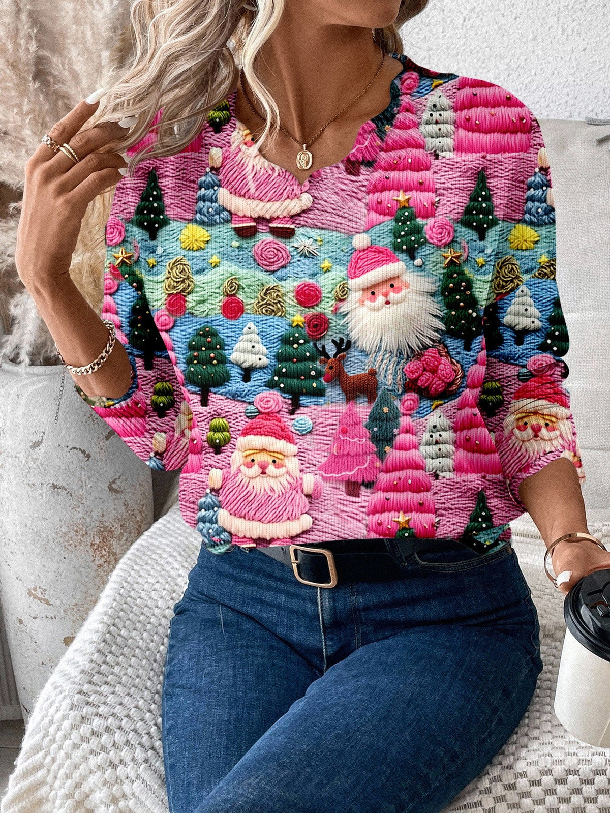 Nadine-Lucille | Women's Scalloped-Trim Holiday Knit Sweater