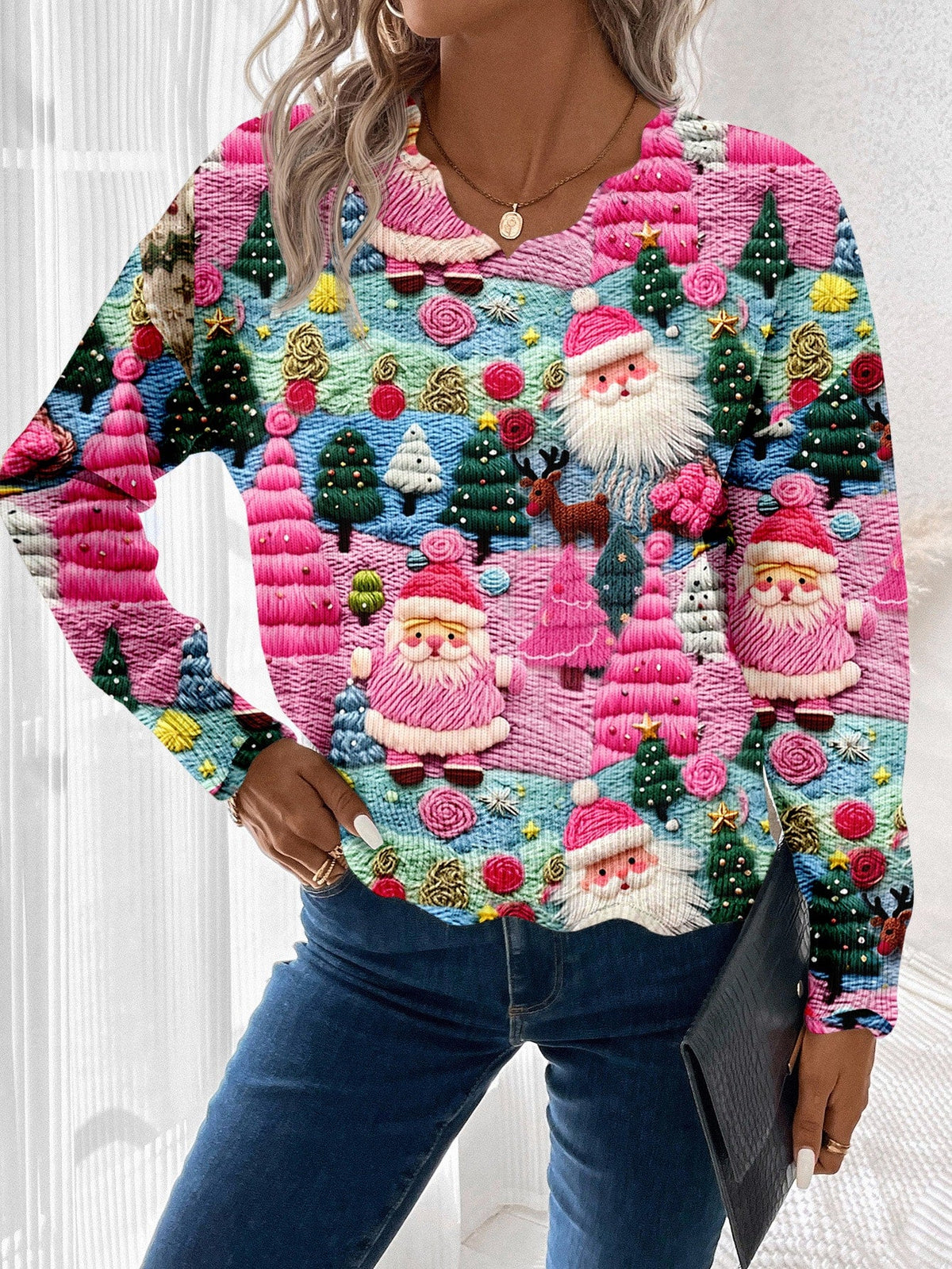 Nadine-Lucille | Women's Scalloped-Trim Holiday Knit Sweater