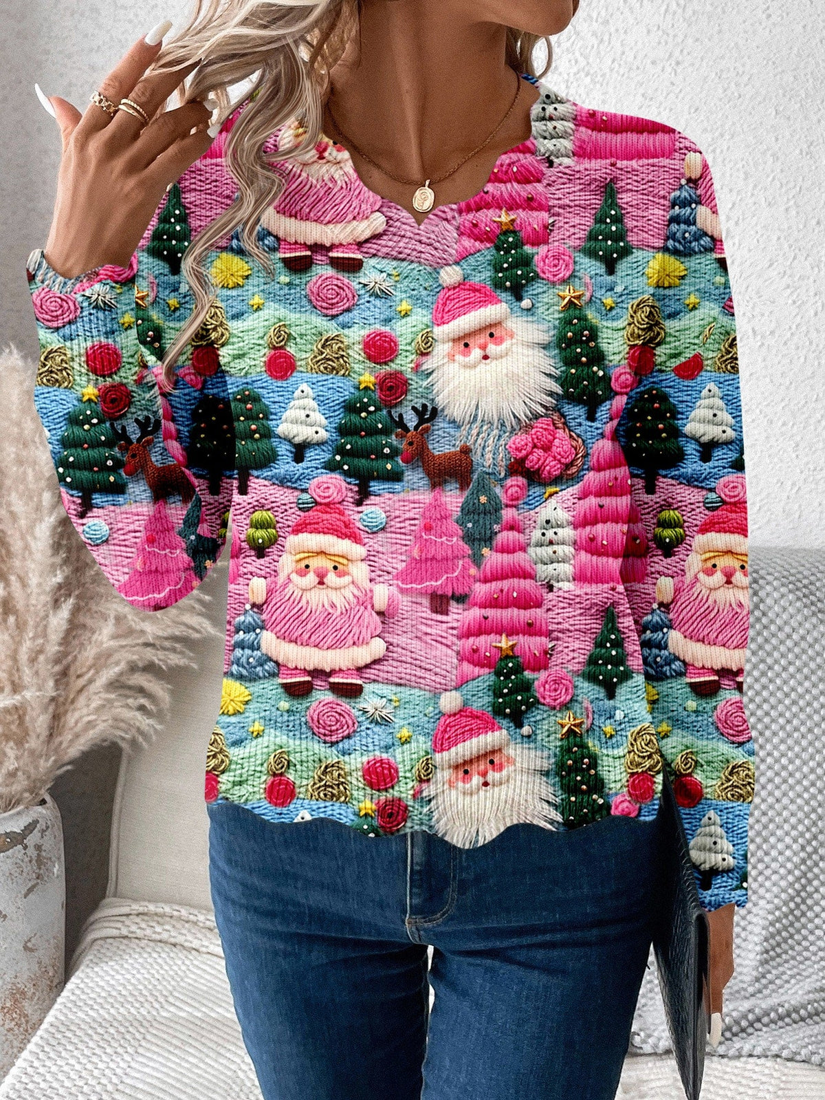Nadine-Lucille | Women's Scalloped-Trim Holiday Knit Sweater