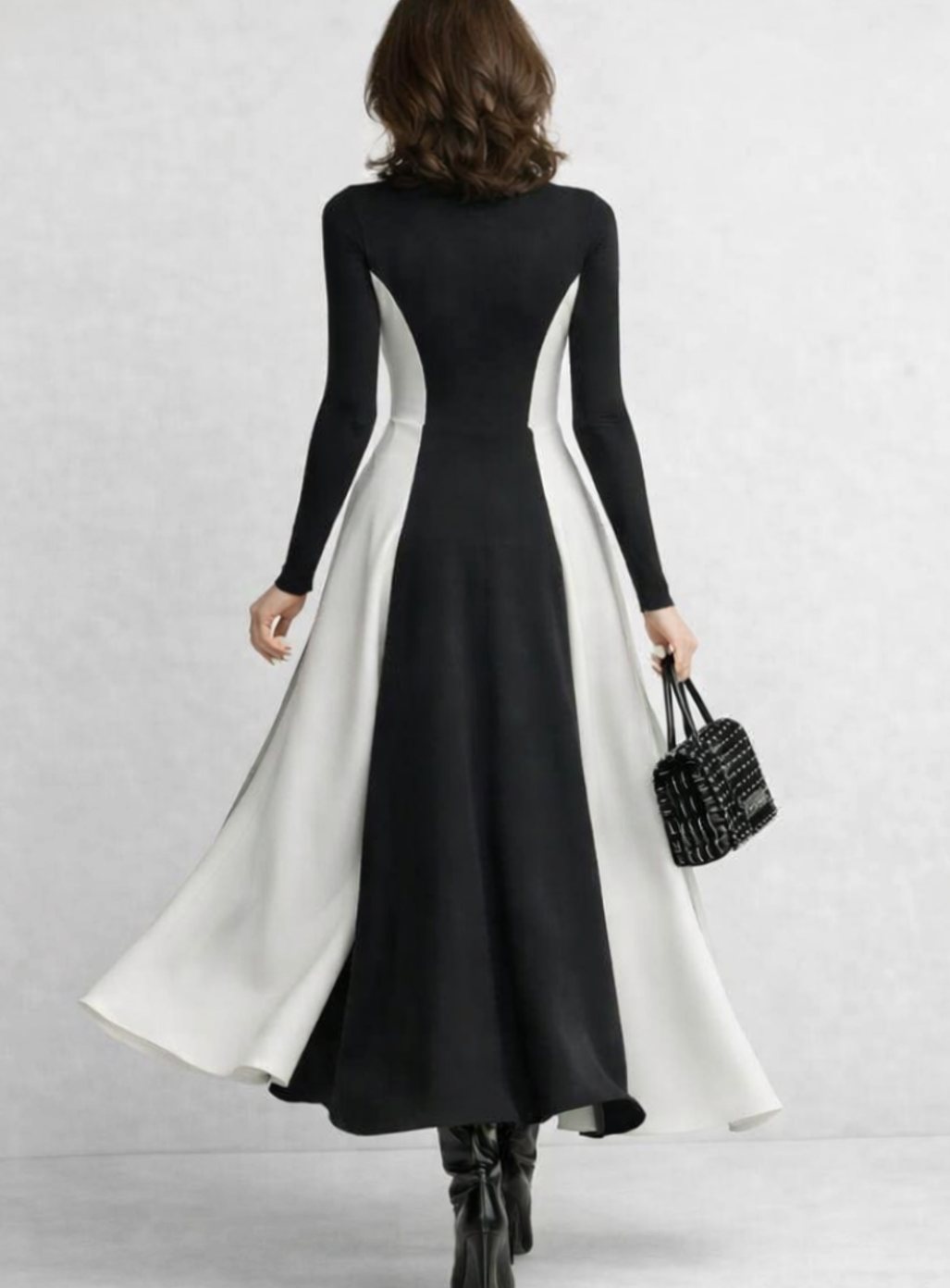 Meredith | Women's Sculpted Contrast-Panel Turtleneck Maxi Dress
