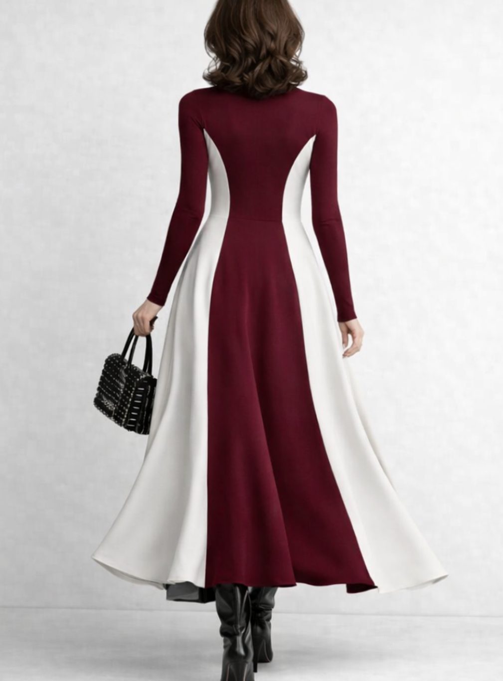 Meredith | Women's Sculpted Contrast-Panel Turtleneck Maxi Dress