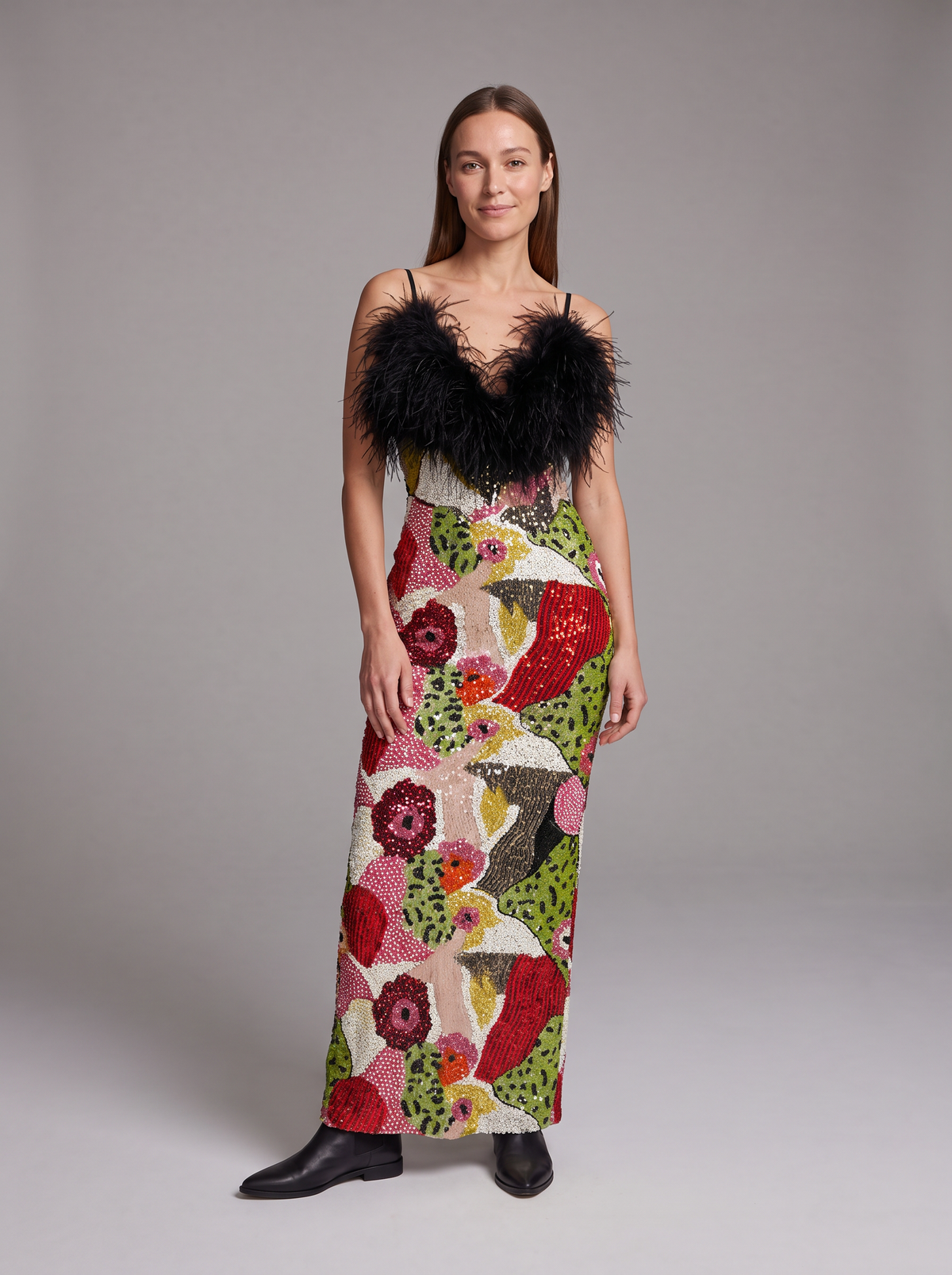 Juliet-Dorothea | Women's Sequin Feather Maxi Dress