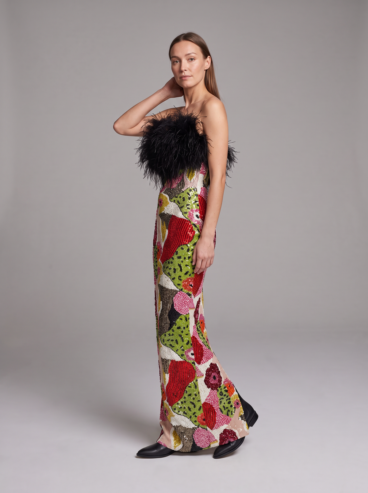 Juliet-Dorothea | Women's Sequin Feather Maxi Dress