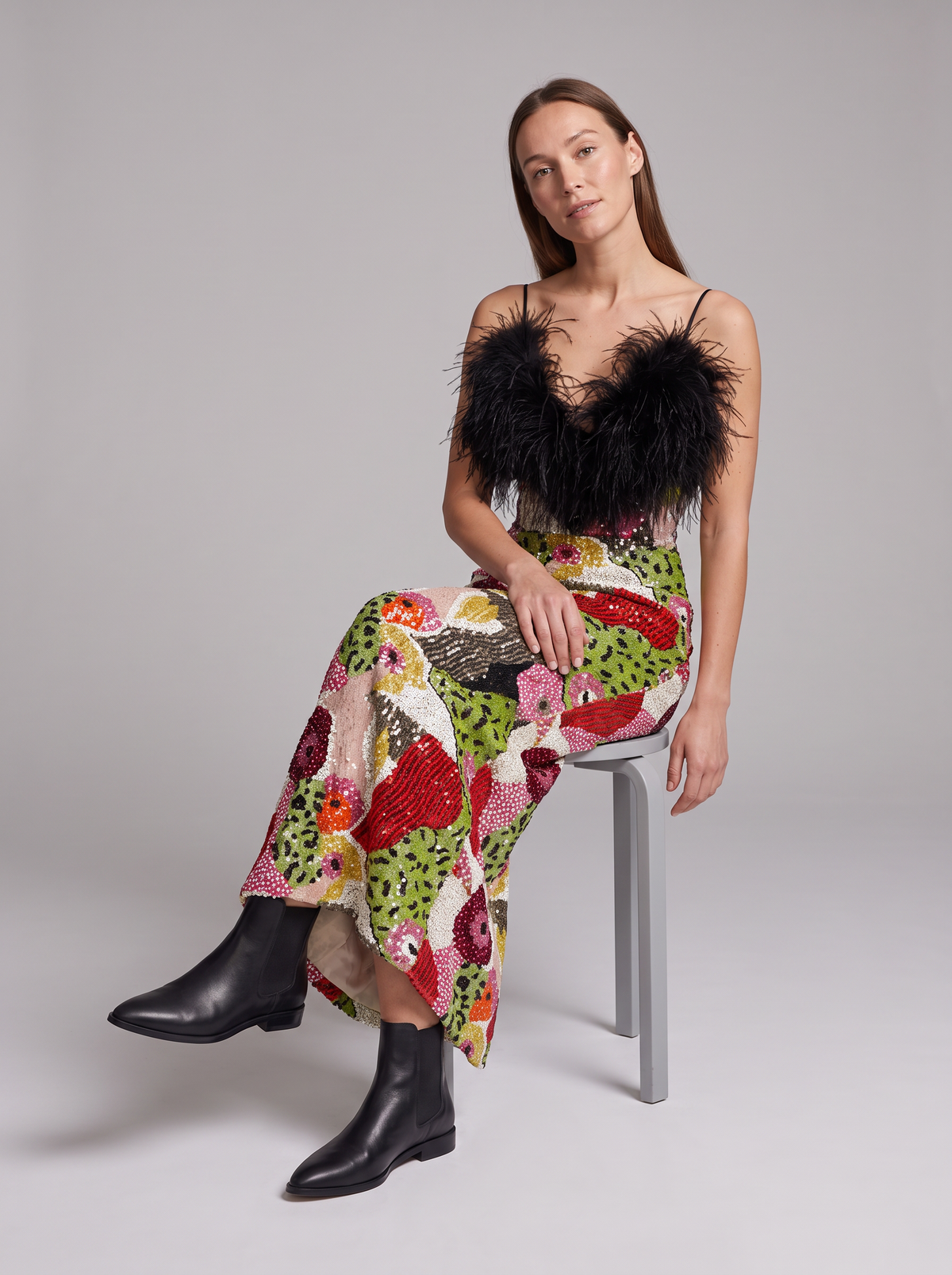 Juliet-Dorothea | Women's Sequin Feather Maxi Dress
