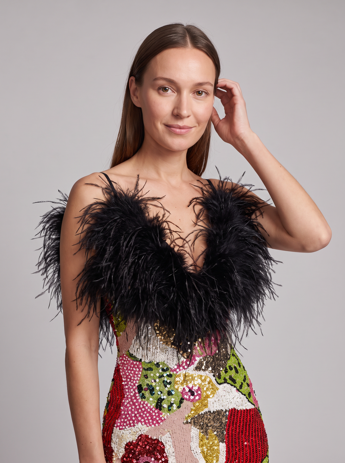 Juliet-Dorothea | Women's Sequin Feather Maxi Dress