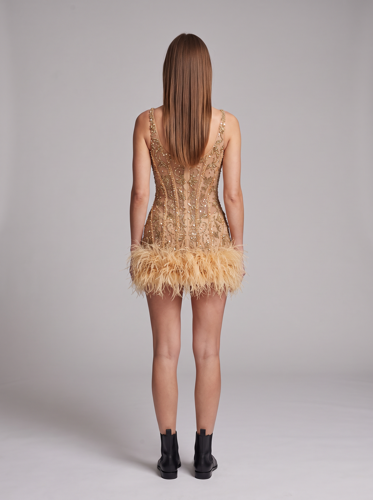Bernadette-June | Women's Sequin Feather-Trim Mini Dress