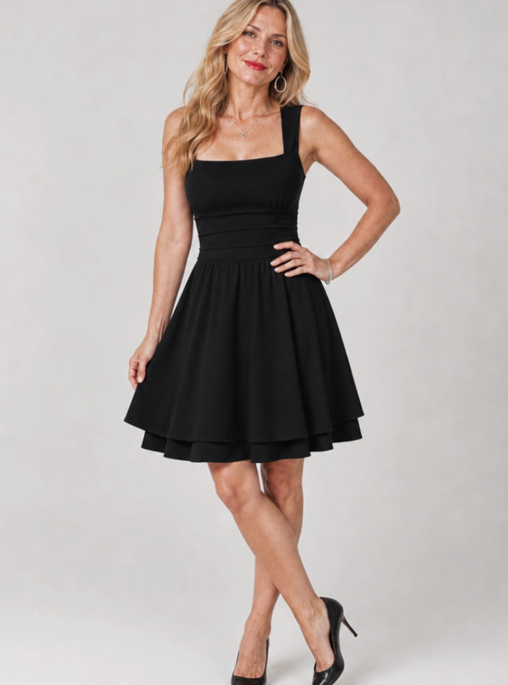Rosemary-Odette | Women's Square-Neck Flared Mini Cocktail Dress