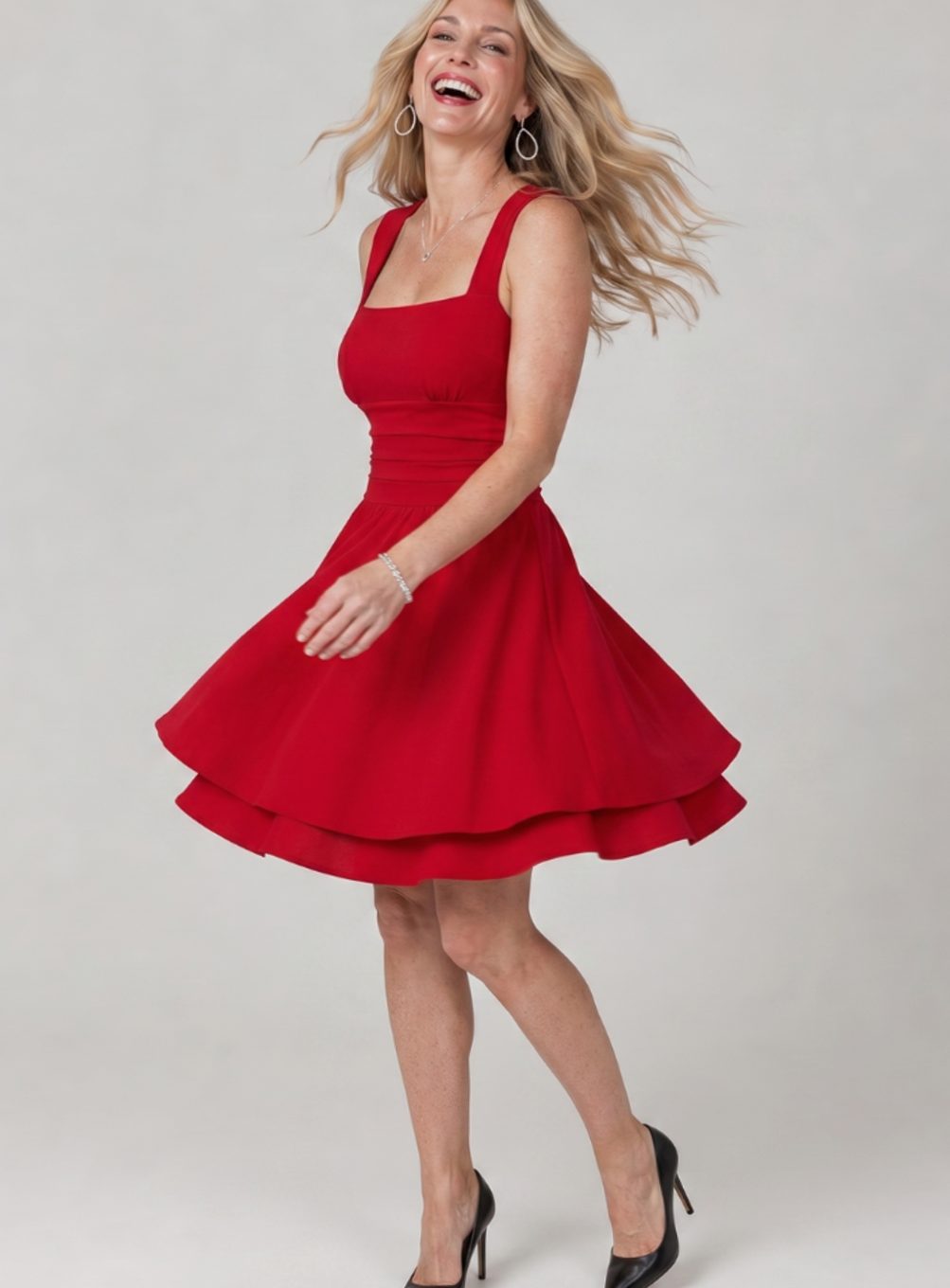 Rosemary-Odette | Women's Square-Neck Flared Mini Cocktail Dress