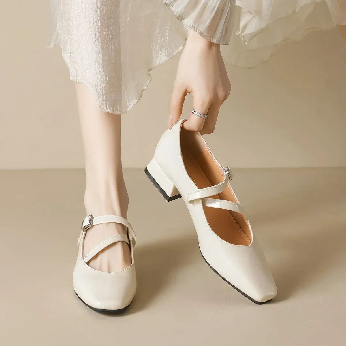 Verna-Leonora | Women's Square-Toe Mary Jane Block Heel Pumps