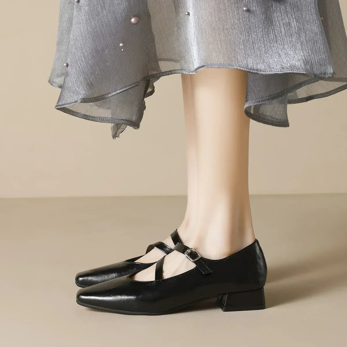 Verna-Leonora | Women's Square-Toe Mary Jane Block Heel Pumps