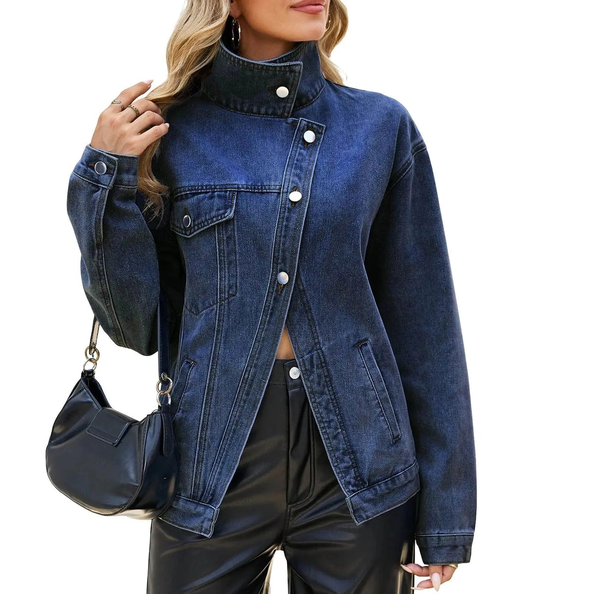 Nadine-Louisa | Women's Stand-Collar Denim Jacket