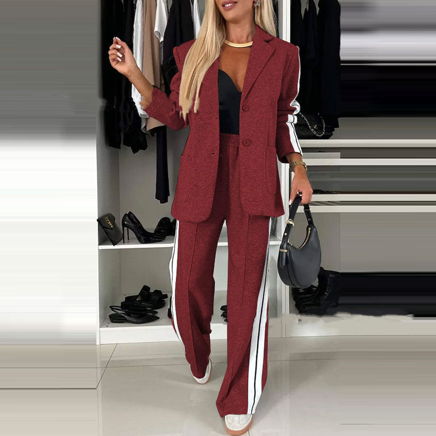 Irene | Women's Striped Blazer & Wide-Leg Trouser Set