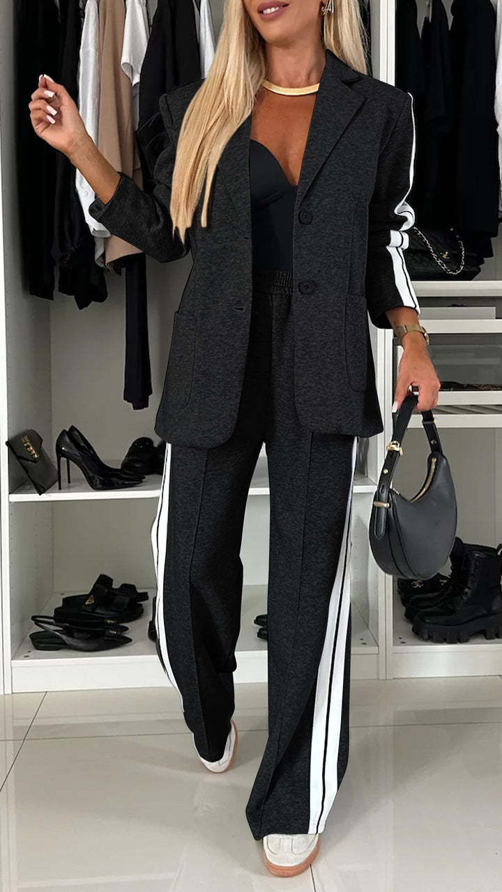 Irene | Women's Striped Blazer & Wide-Leg Trouser Set
