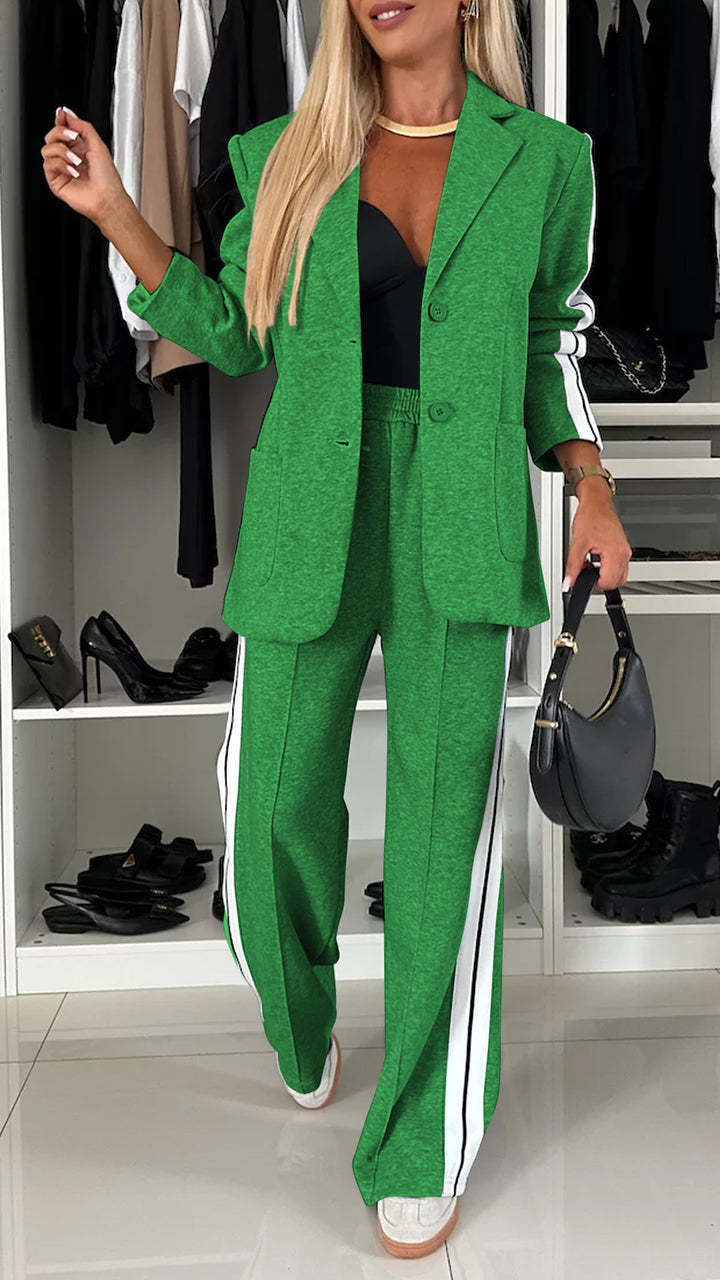Irene | Women's Striped Blazer & Wide-Leg Trouser Set