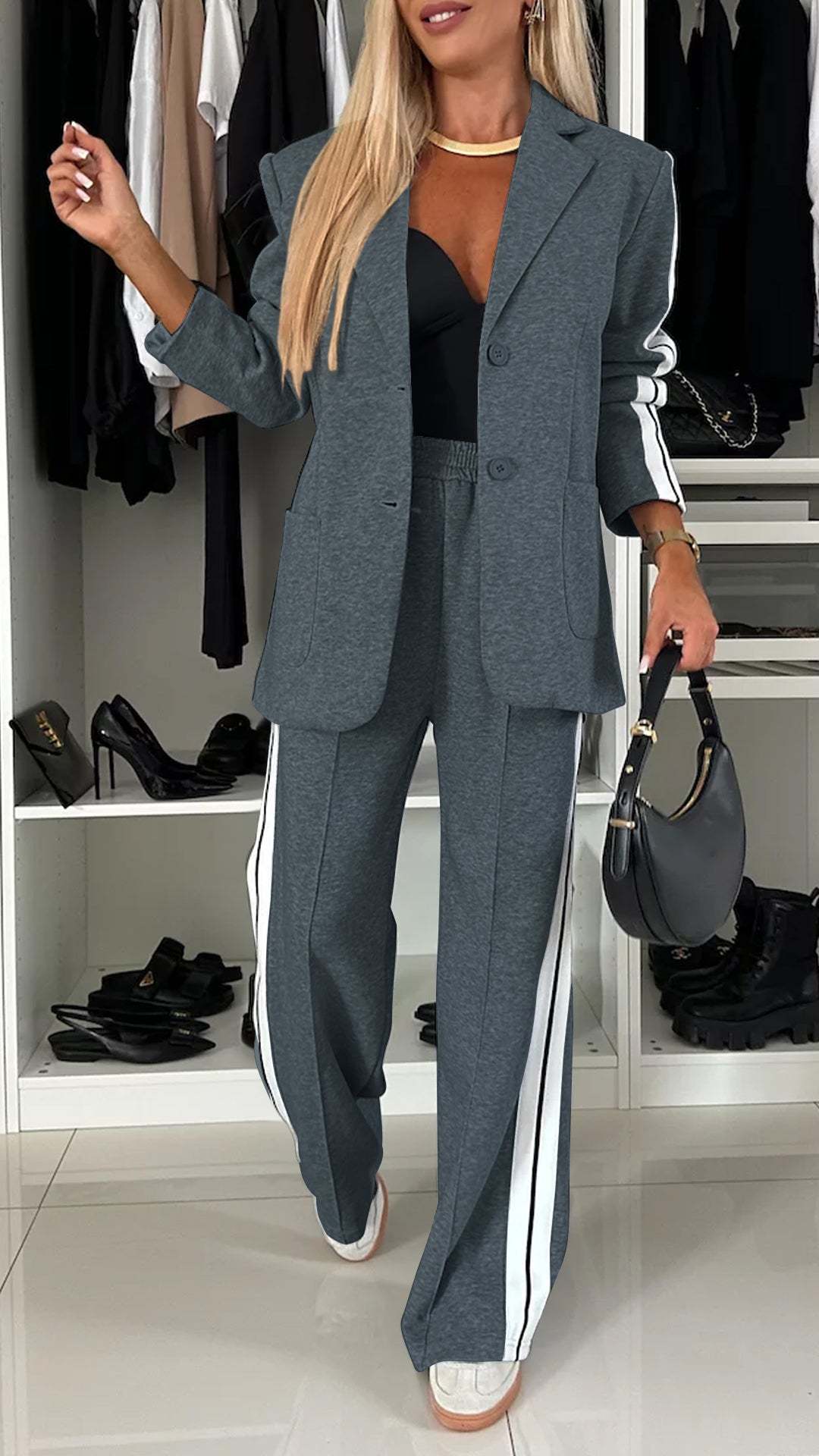 Irene | Women's Striped Blazer & Wide-Leg Trouser Set