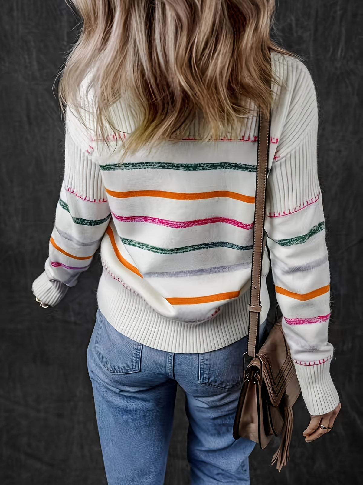 Celeste | Women's Striped Contrast Ribbed Knit Sweater