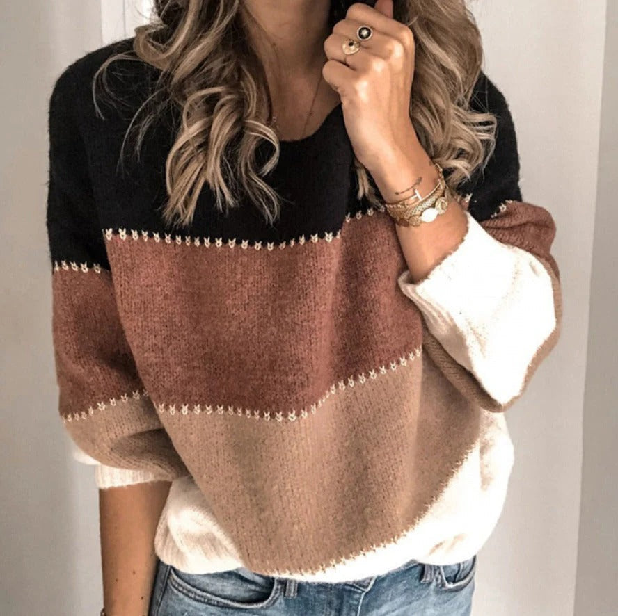 Lillian-Katharine | Women's Striped Crew-Neck Pullover Sweater