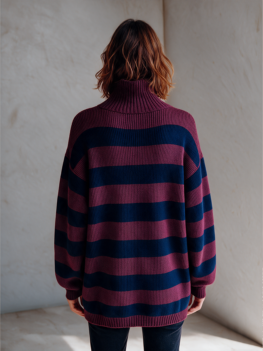 Camilla-Petra | Women's Striped Knit Top with Asymmetric Zipper