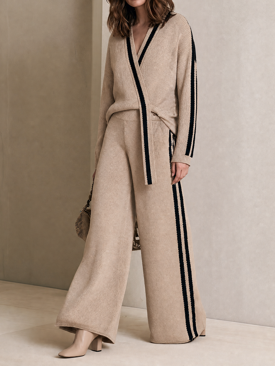 Louisa | Women's Striped Knit Two-Piece Pants Set