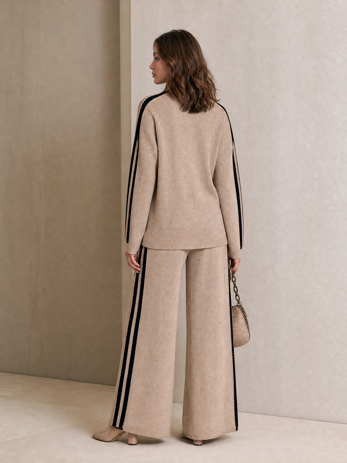 Louisa | Women's Striped Knit Two-Piece Pants Set