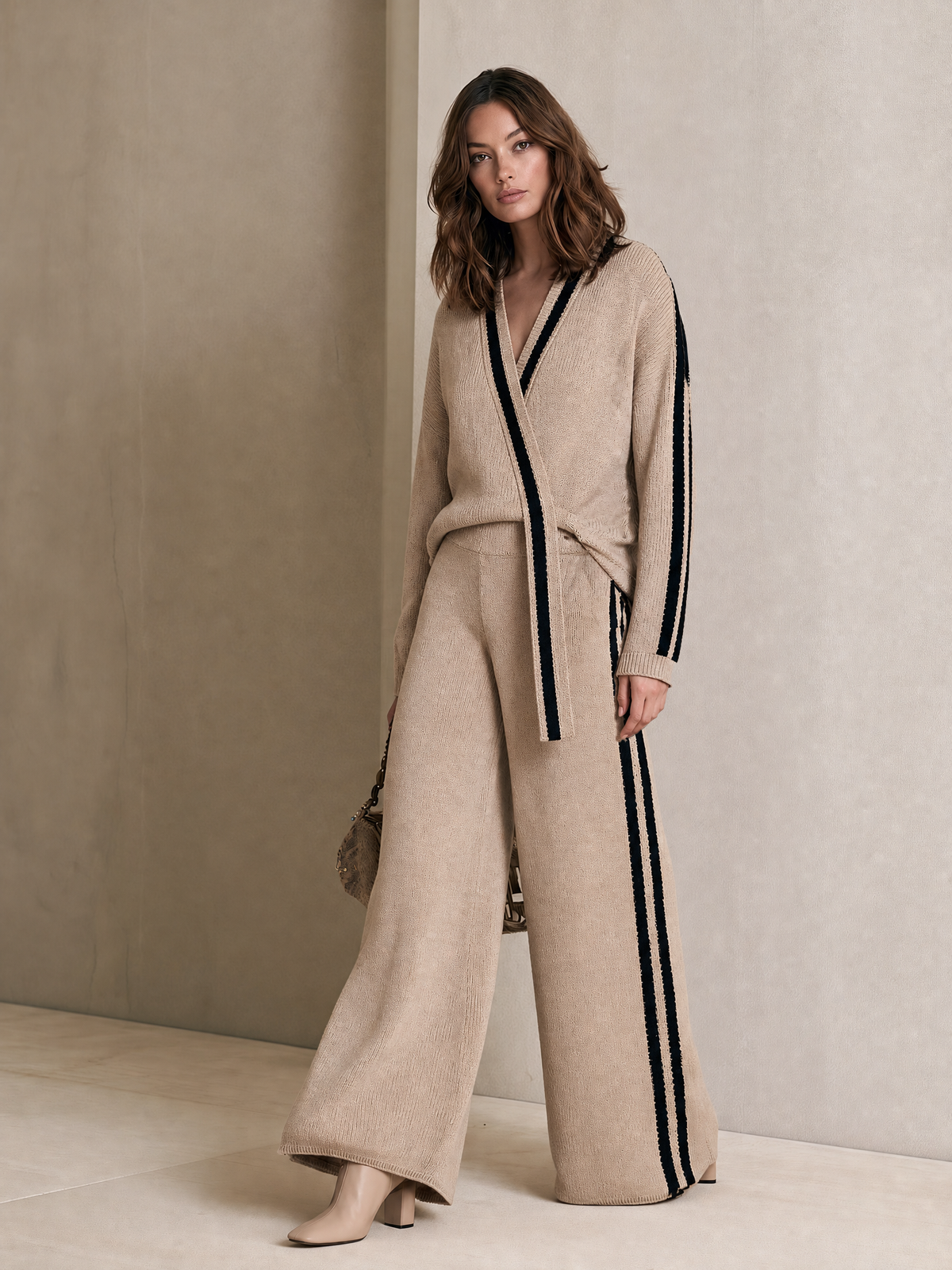 Louisa | Women's Striped Knit Two-Piece Pants Set