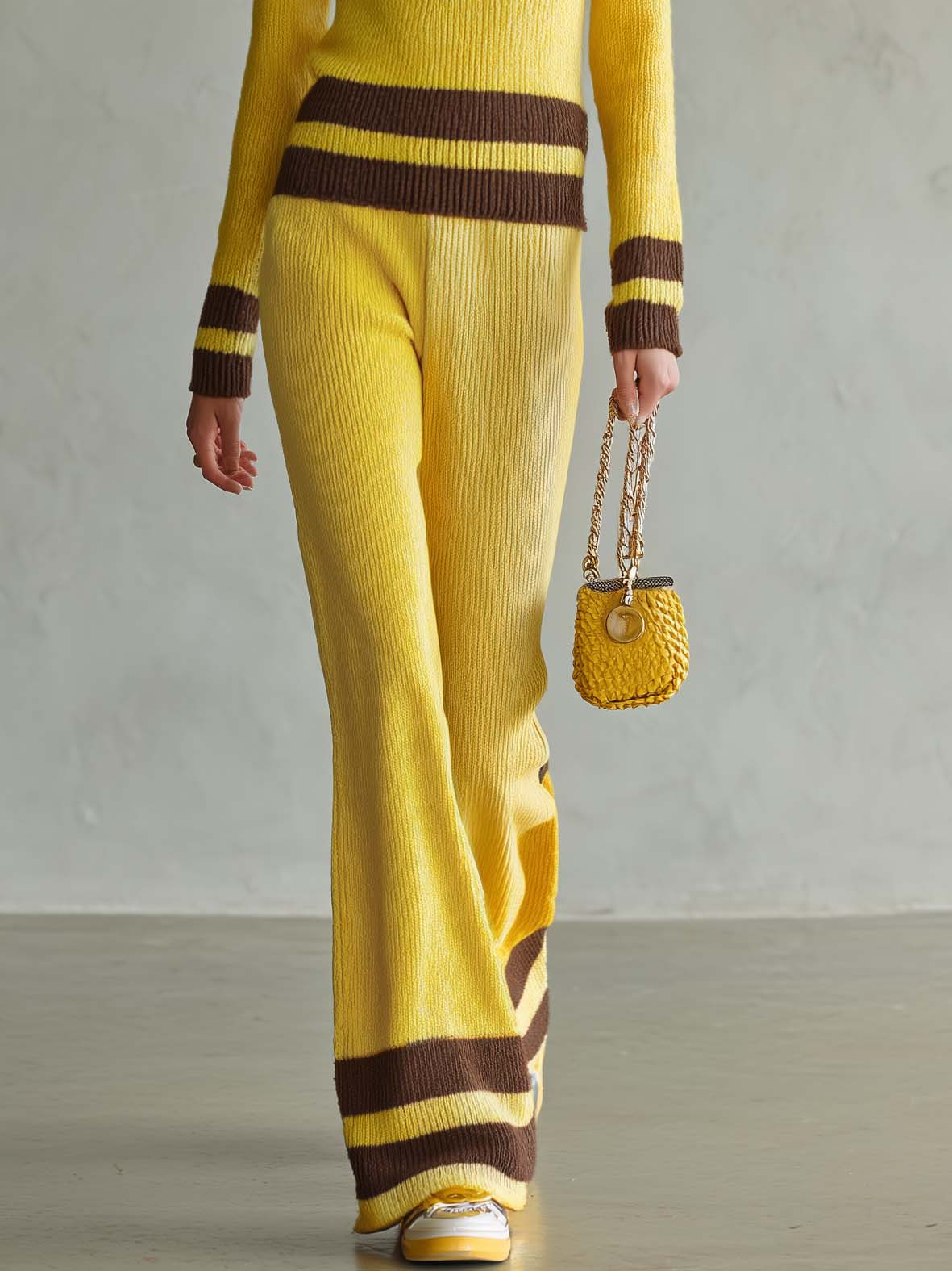 Helena-Lottie | Women's Striped Polo Sweater & Wide-Leg Pants Set
