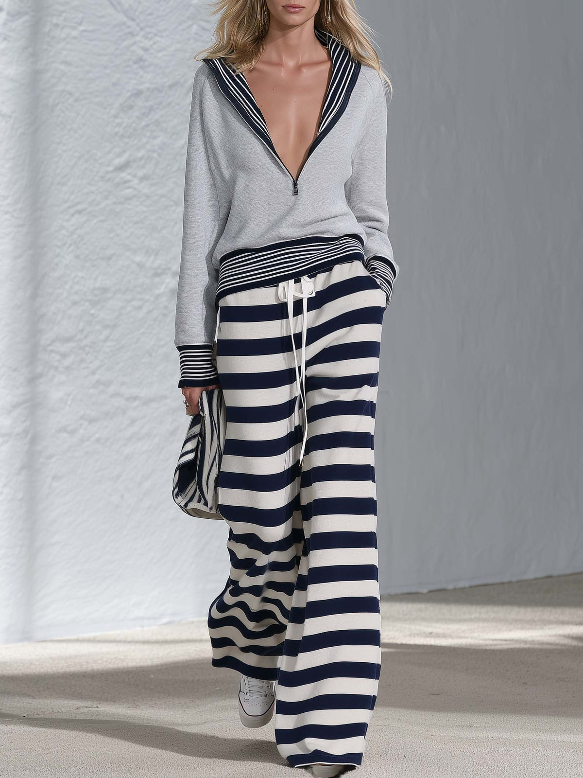 Edith-Josephine | Women's Striped Sailor Collar Jogger Set