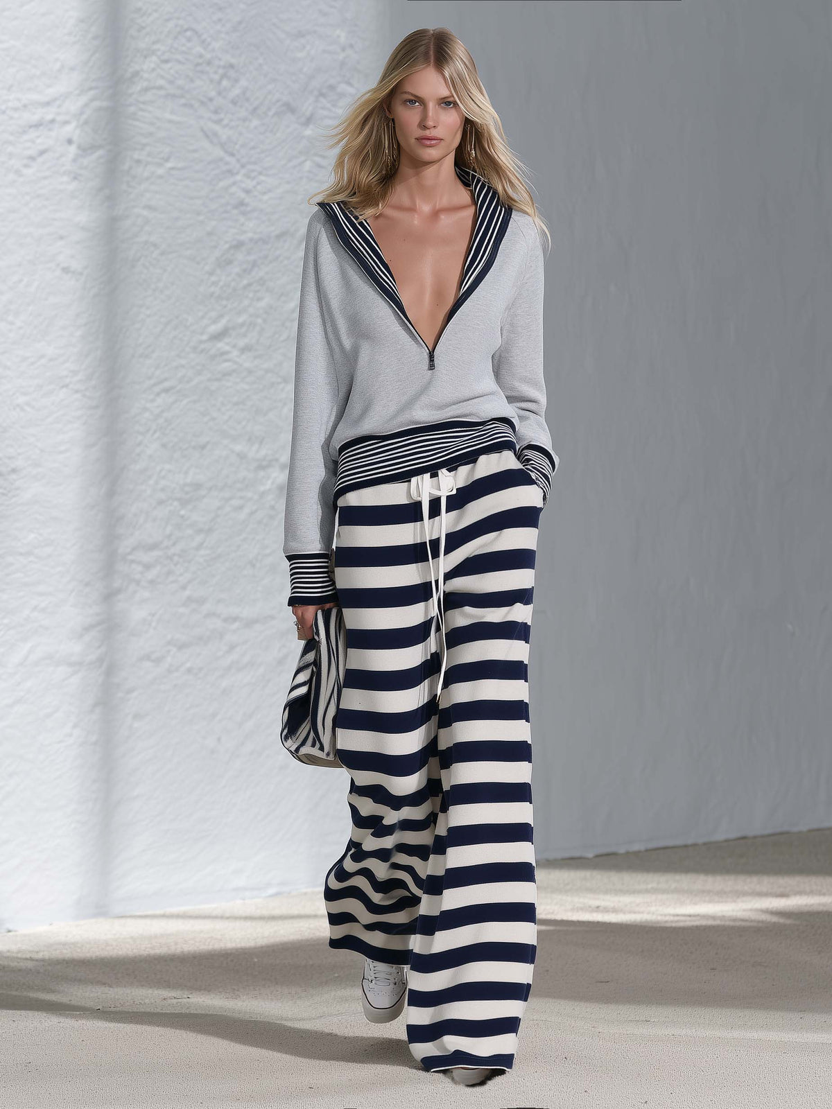 Edith-Josephine | Women's Striped Sailor Collar Jogger Set