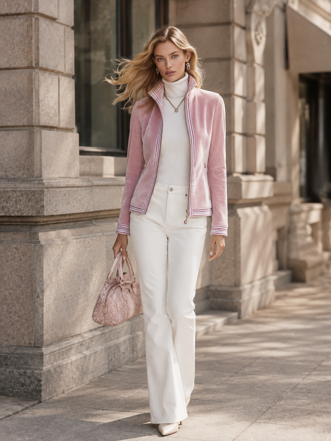 Gilda | Women's Striped-Trim Velvet Zip Jacket