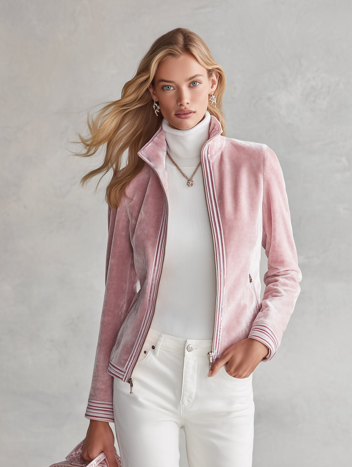 Gilda | Women's Striped-Trim Velvet Zip Jacket