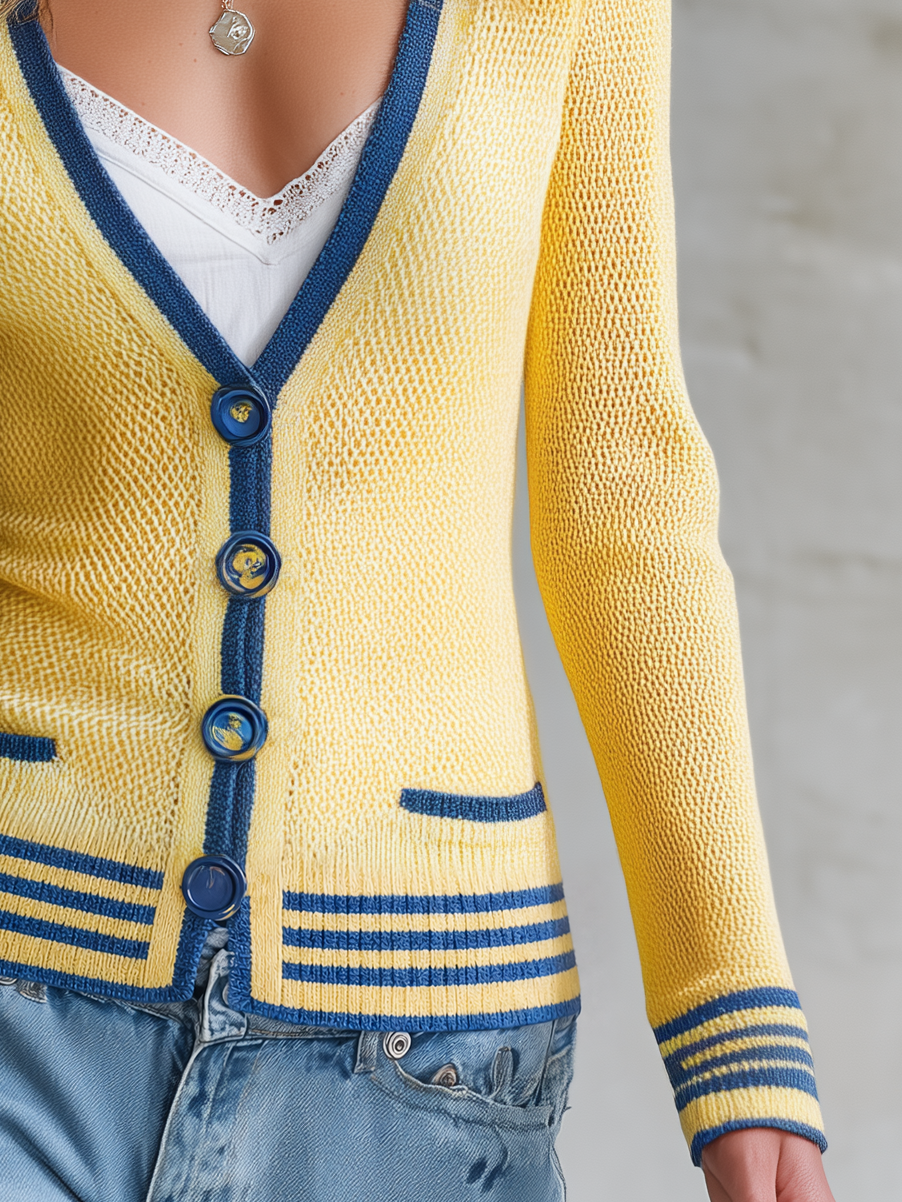 Isabelle | Women's Striped Varsity-Stripe Knit Cardigan