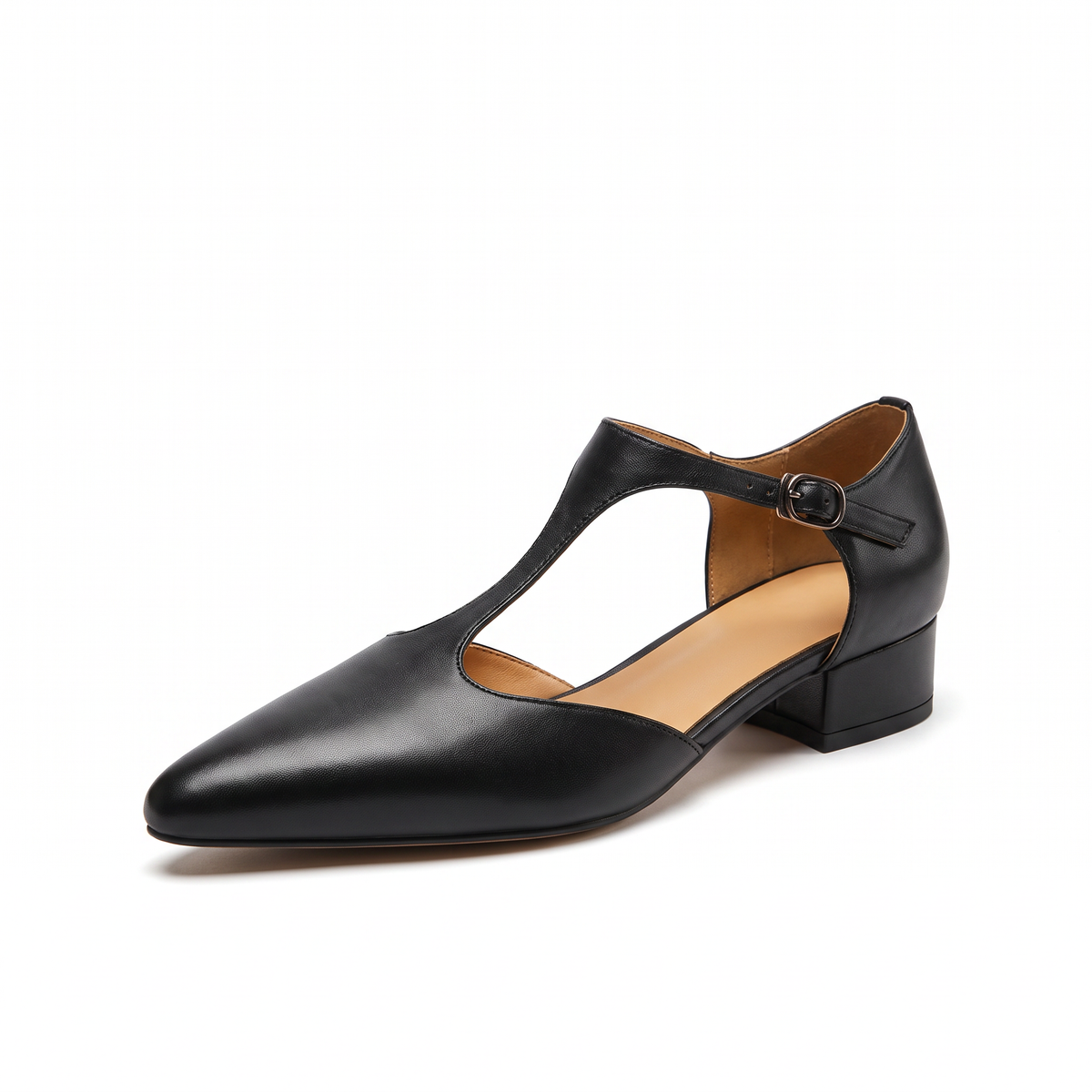 Alma-Cornelia | Women's T-Strap Pointed-Toe Buckle Heels