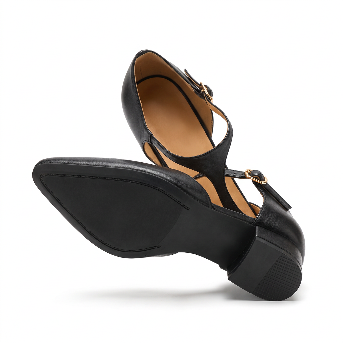 Alma-Cornelia | Women's T-Strap Pointed-Toe Buckle Heels