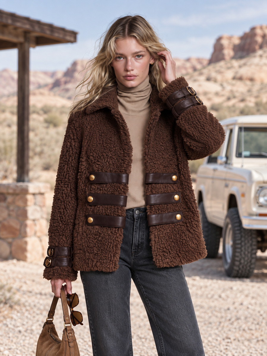 Rosemary-Nadine | Women's Teddy Sherpa Fleece Military Jacket