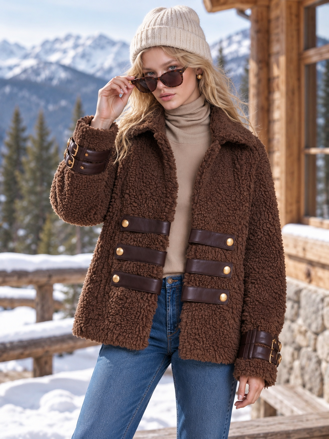 Rosemary-Nadine | Women's Teddy Sherpa Fleece Military Jacket
