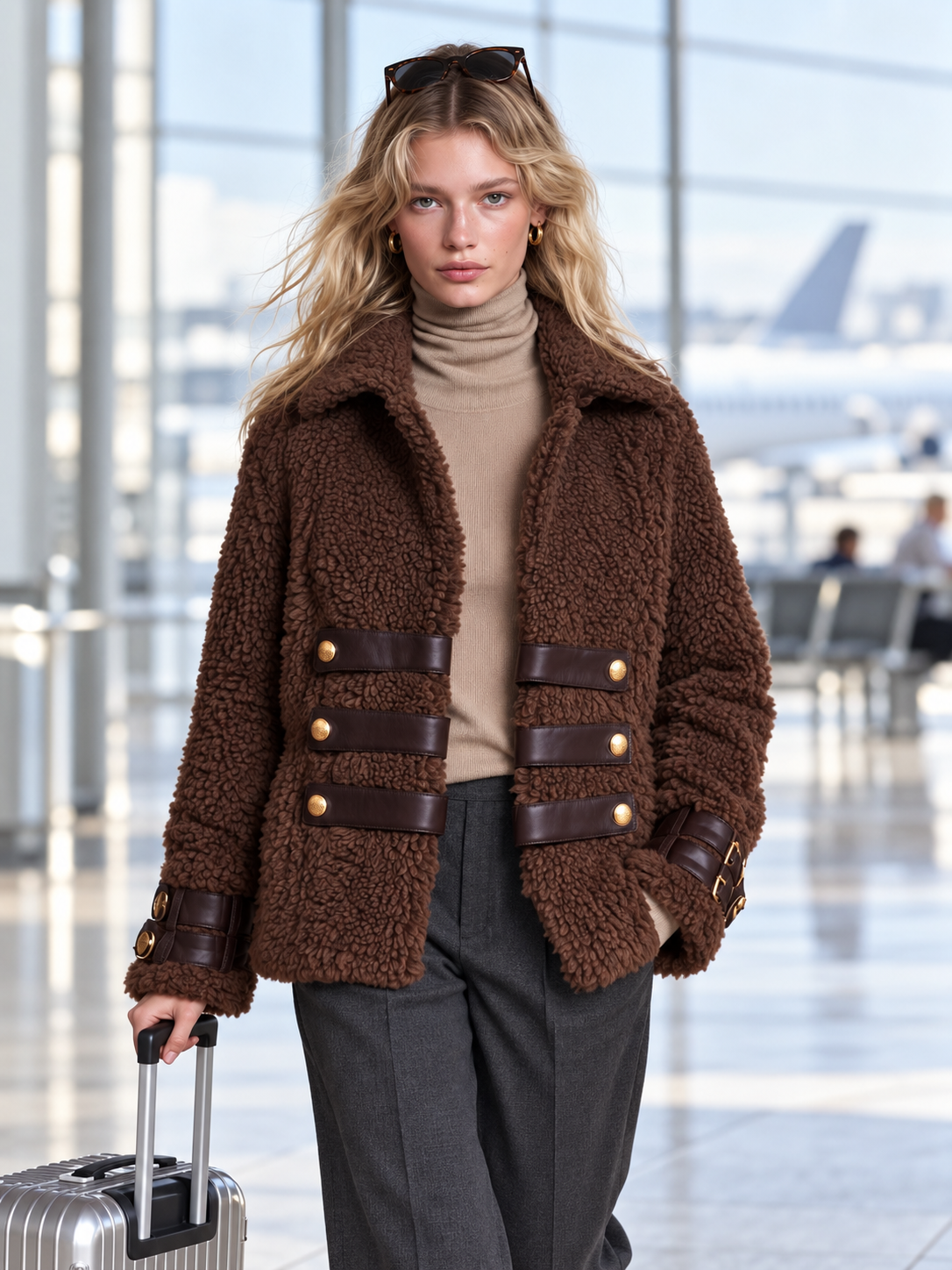 Rosemary-Nadine | Women's Teddy Sherpa Fleece Military Jacket
