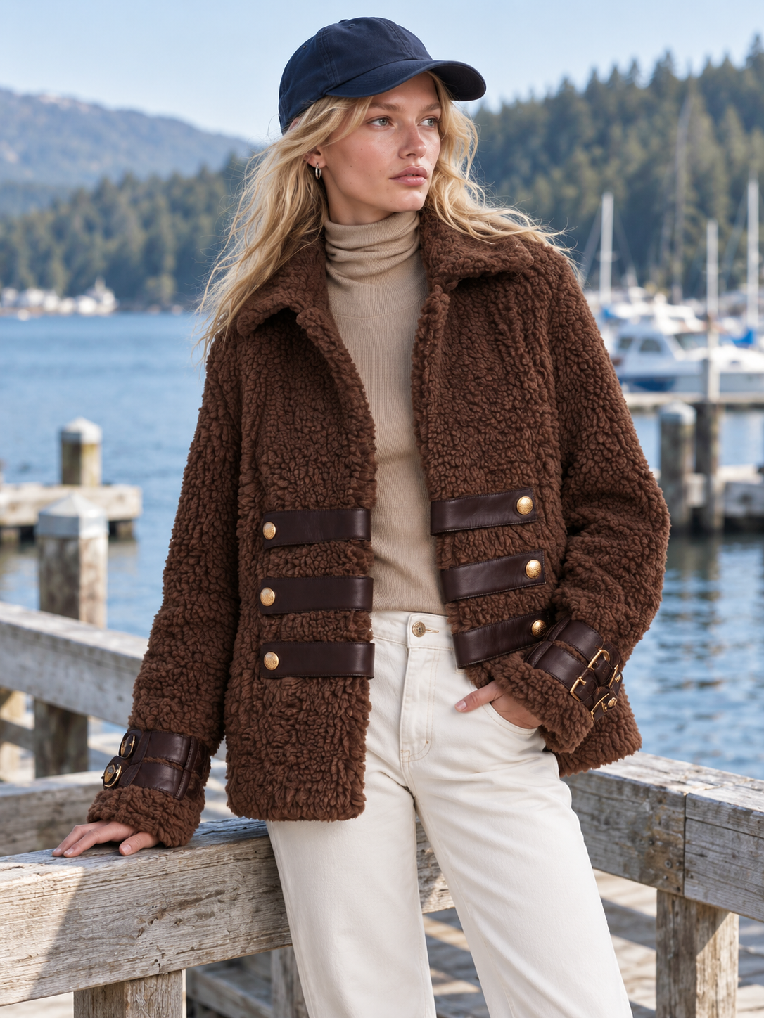 Rosemary-Nadine | Women's Teddy Sherpa Fleece Military Jacket