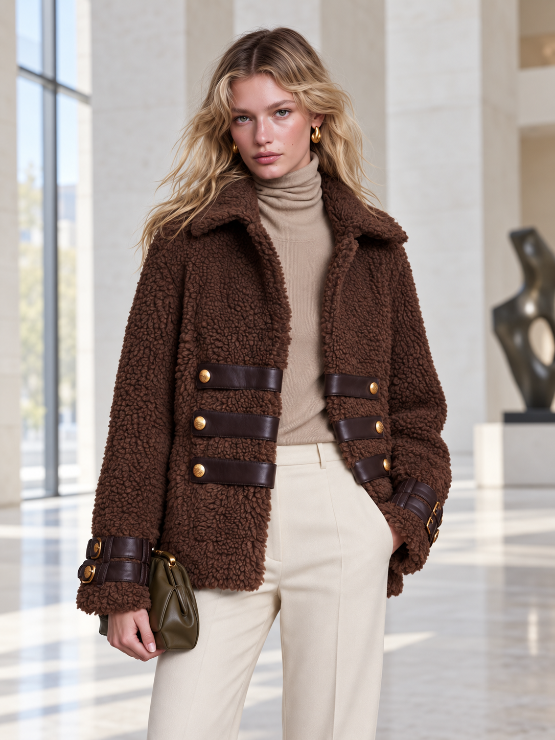 Rosemary-Nadine | Women's Teddy Sherpa Fleece Military Jacket