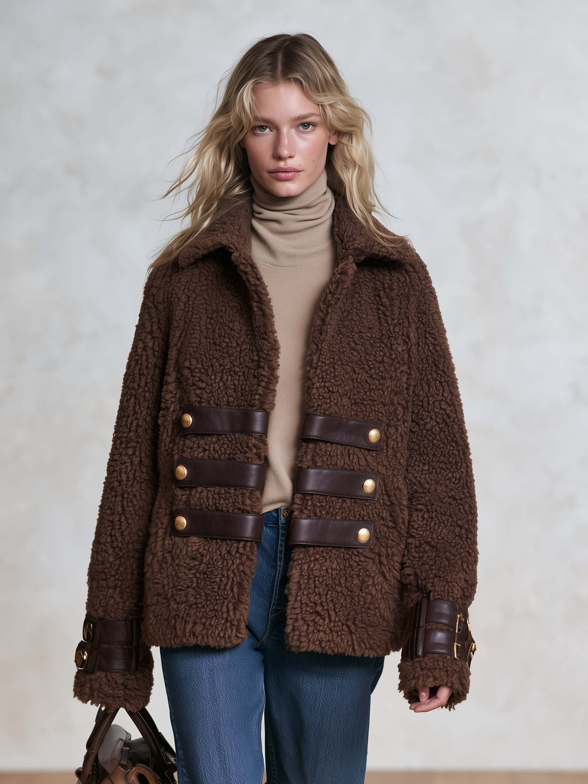 Rosemary-Nadine | Women's Teddy Sherpa Fleece Military Jacket