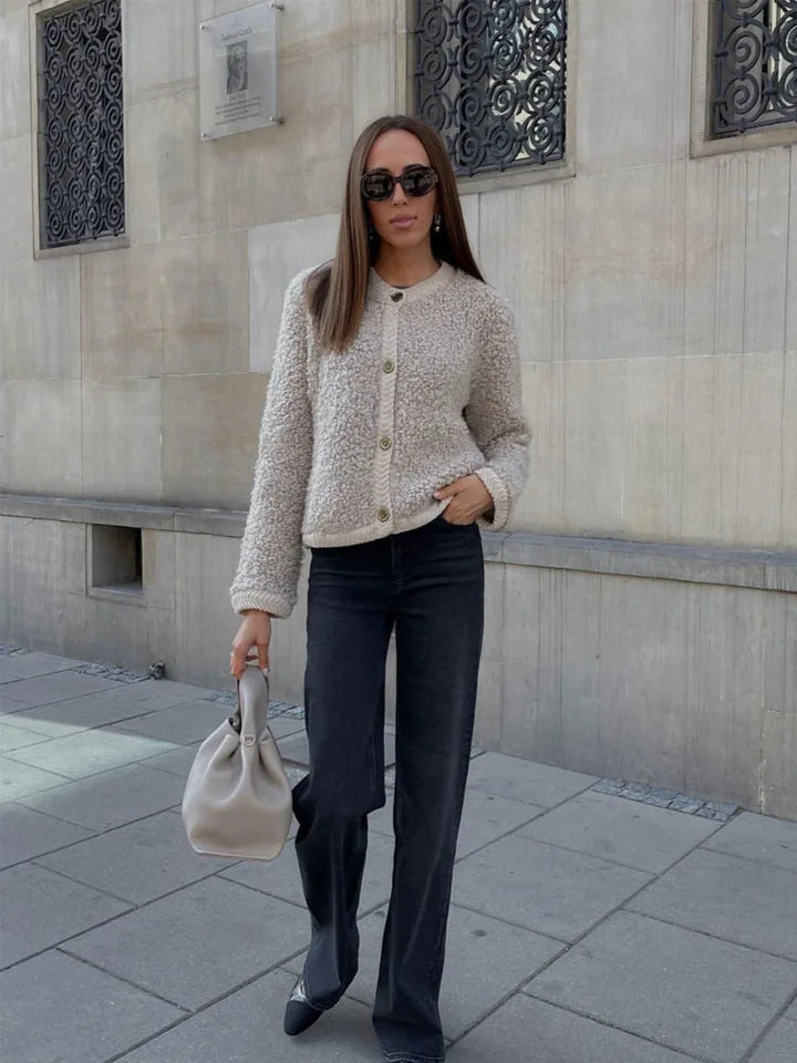 Mercedes | Women's Textured Button-Front Cropped Cardigan Jacket