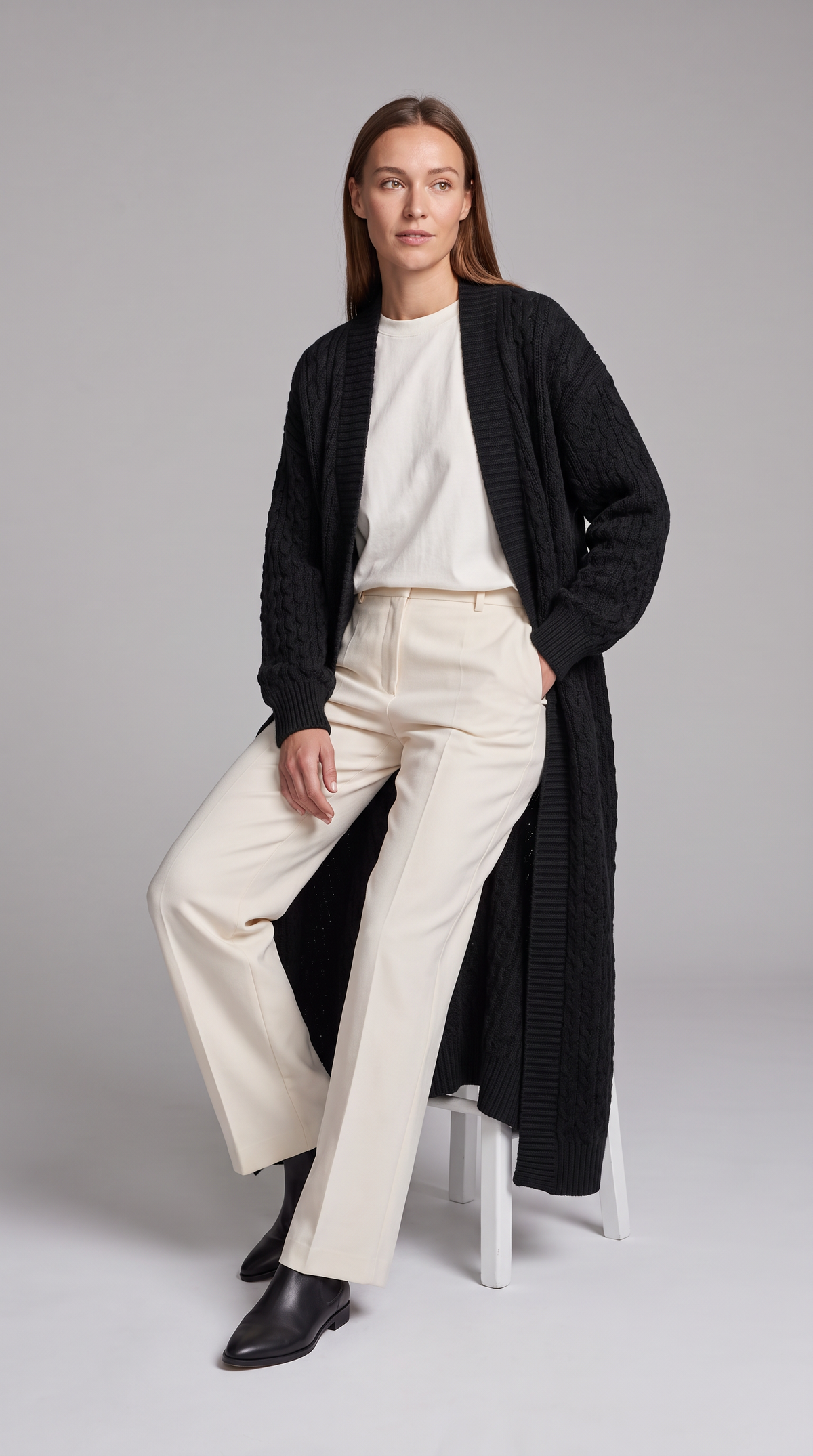 Ivy-Ursula | Women's Textured Knit Longline Gilet