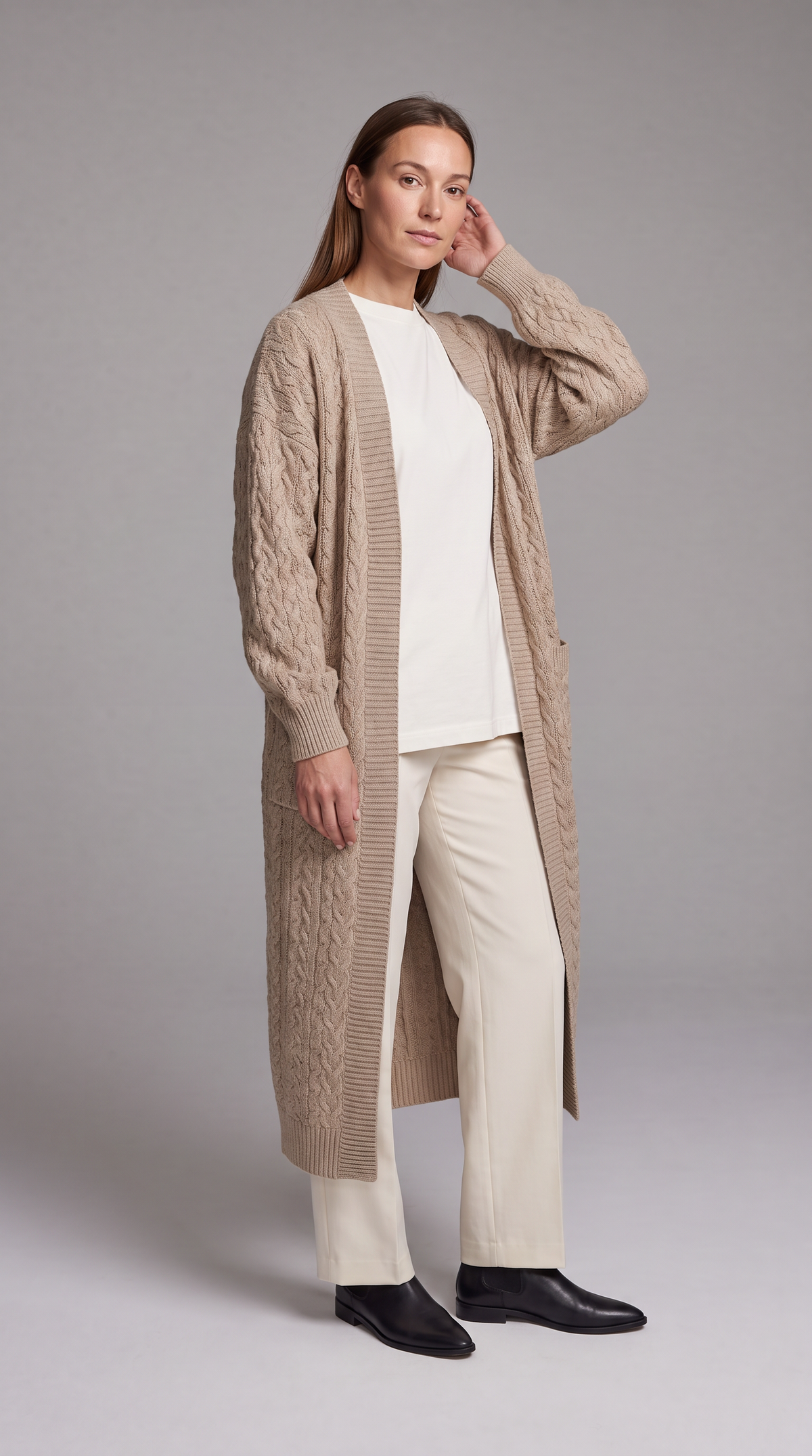 Ivy-Ursula | Women's Textured Knit Longline Gilet