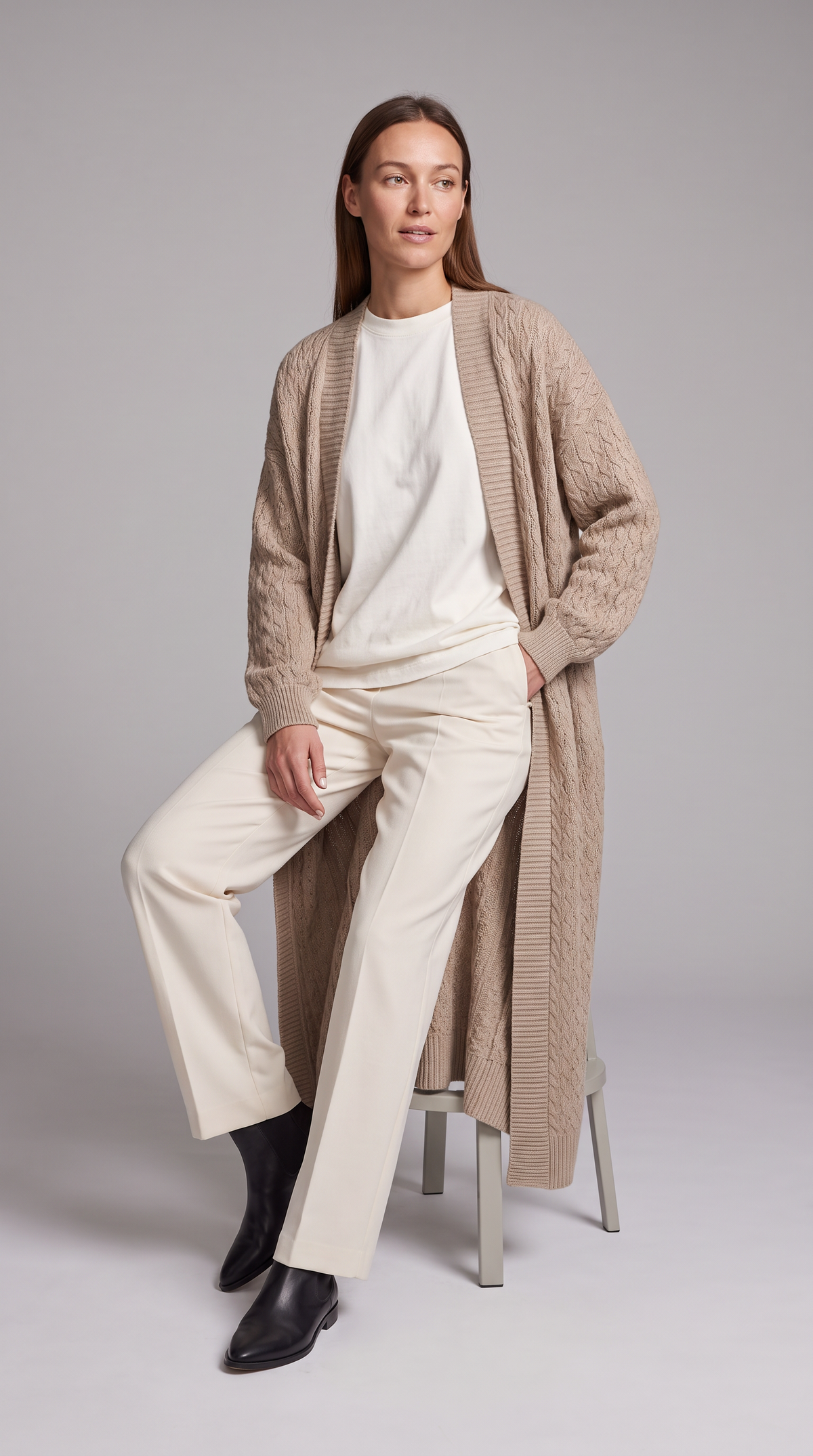 Ivy-Ursula | Women's Textured Knit Longline Gilet