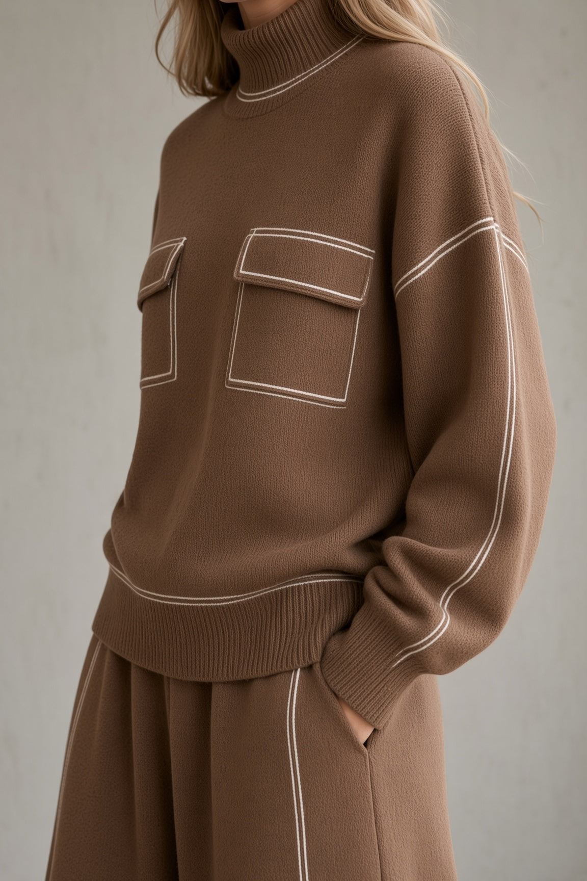 Alma | Women's Turtleneck Knit Top & Flared Skirt Matching Set