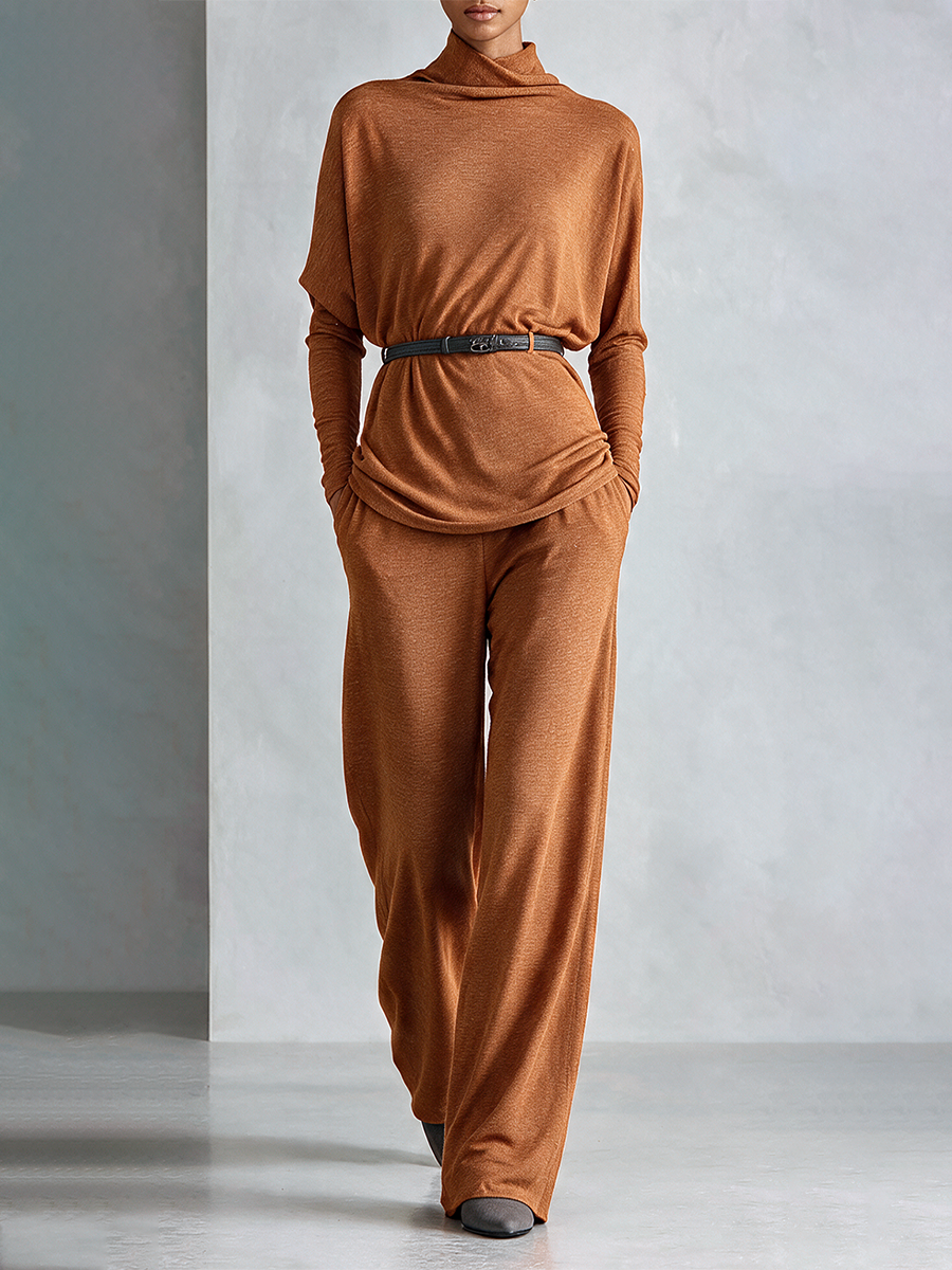 Ophelia | Women's Turtleneck Knit Top & Wide-Leg Trousers Set