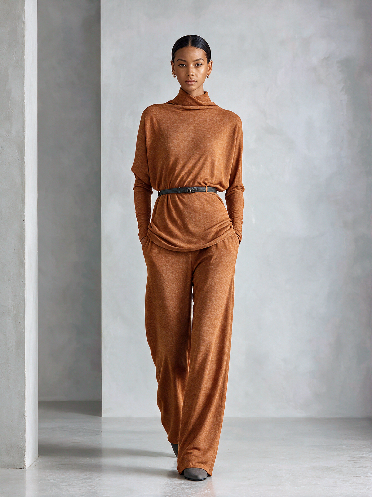 Ophelia | Women's Turtleneck Knit Top & Wide-Leg Trousers Set