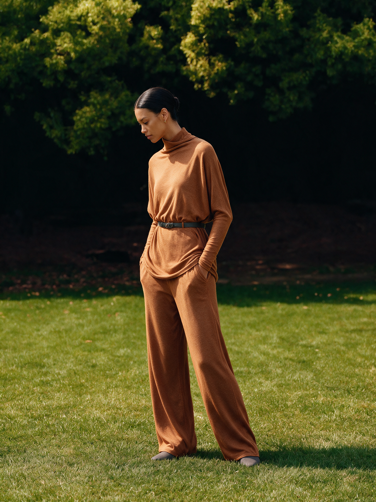 Ophelia | Women's Turtleneck Knit Top & Wide-Leg Trousers Set